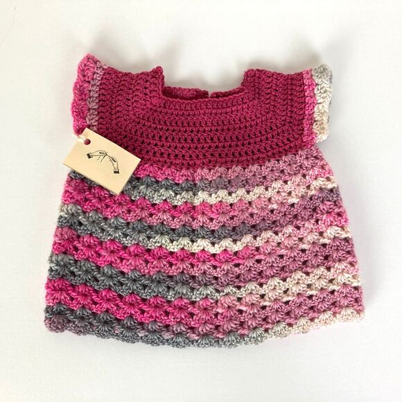 Pink Baby 2 Pc Set Crochet Sweater Top and Drawstring Pants Handmade New Soft - Picture 2 of 5